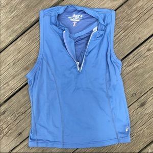 Asics fitted blue half zip workout gym yoga tennis